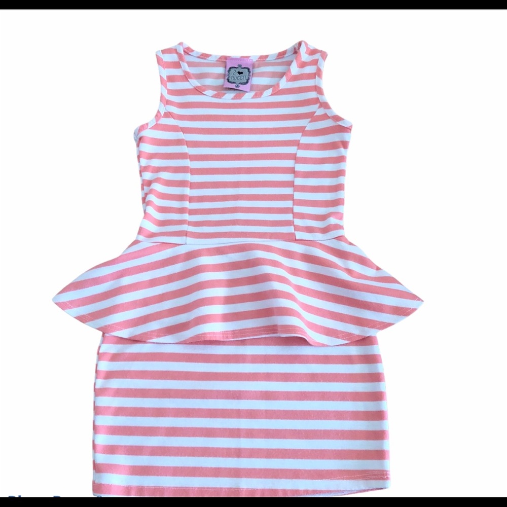 Girls Sz 7 Orange White Striped Sleeveless Peplum
